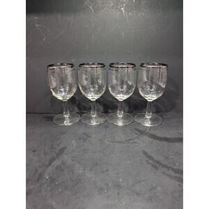 Silver Rimmed Cocktail Glasses Stemware, Set of 4, Midcentury Barware,‎ 4 Oz